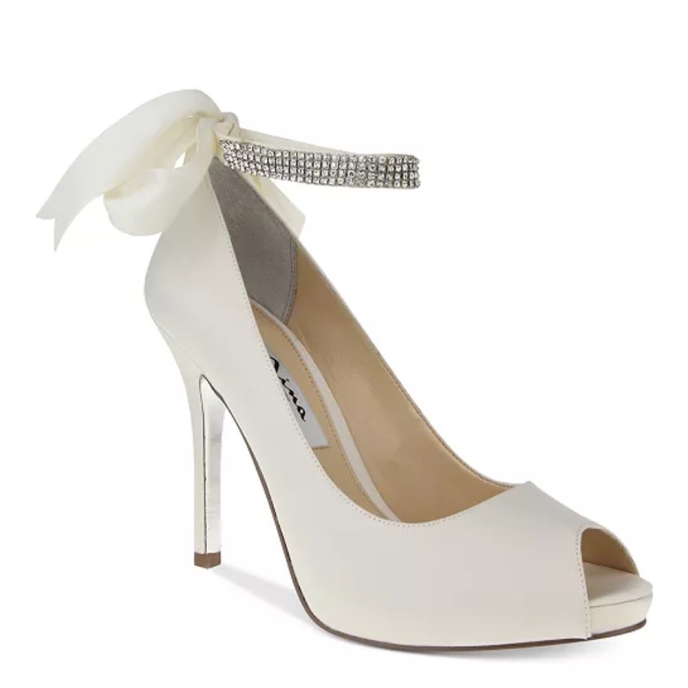 Nina White Platform Evening Pumps